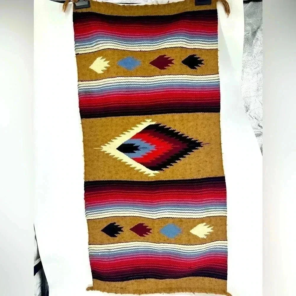 Hand woven 2’x4’ wool rug or wall hanging Southwestern, Zapotec Navajo 28”x58”